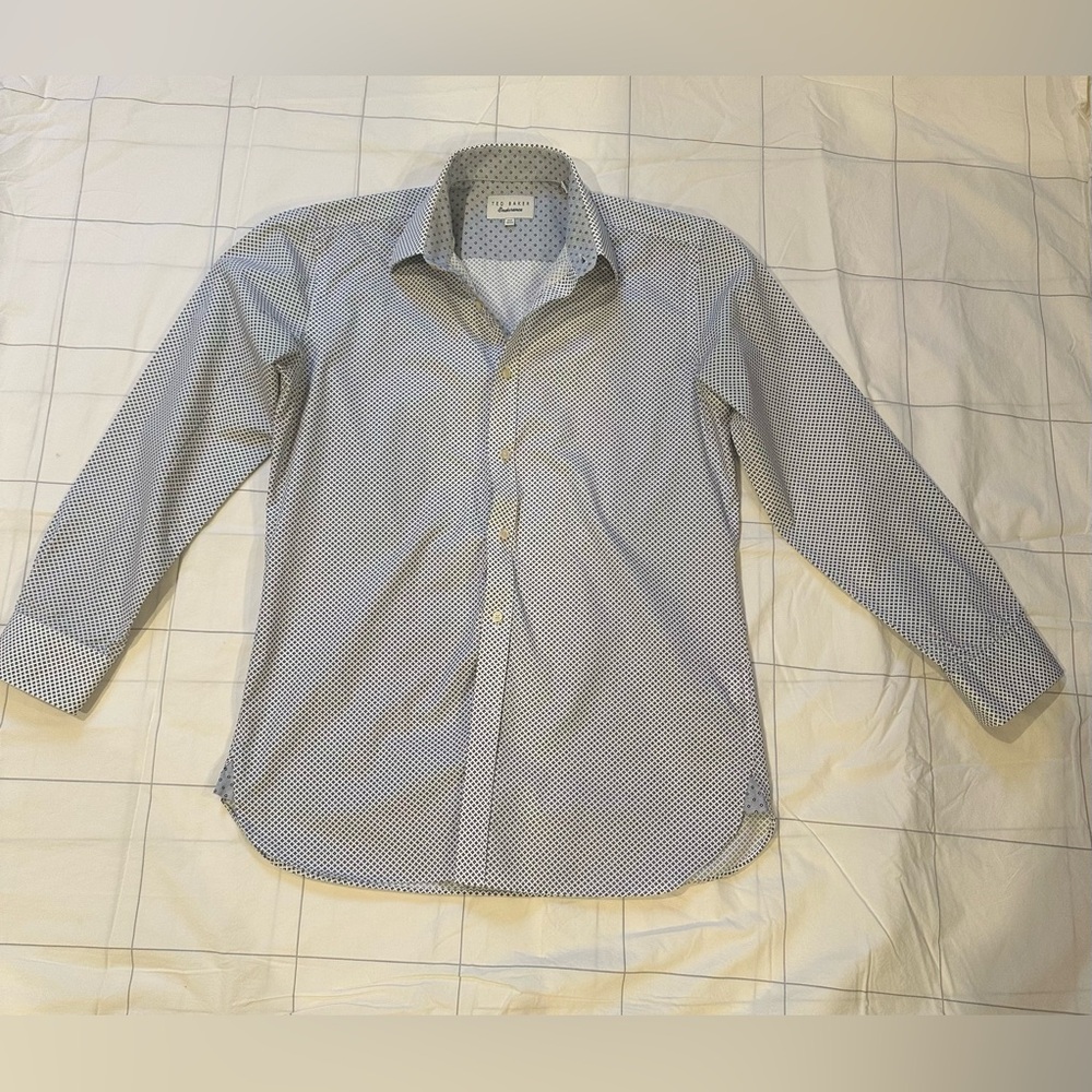 Ted Baker White and Navy Micro-Pattern Dress Shirt